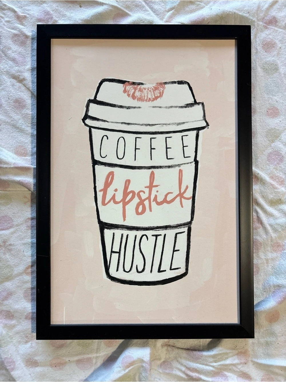 Coffee Lipstick Hustle Framed Print in Pink